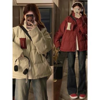 90白鴨絨羽絨棉服女款冬季韓系小個子寬松加厚立領麵包服棉衣外套