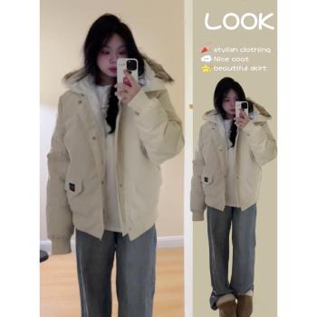 連帽棉服女2025冬季新爆款加厚派克服美式復古毛領棉衣襖外套棉襖