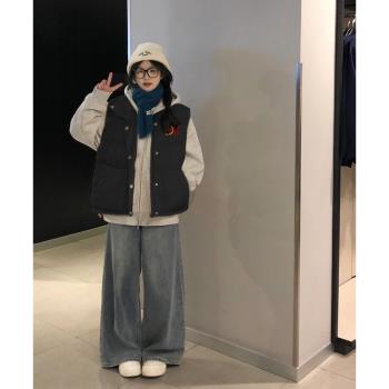 黑色馬甲棉服女冬季2025新款韓系夾棉外套慵懶風寬松加厚無袖棉衣