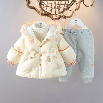女2童棉衣冬裝新款洋氣周歲女寶寶加絨加厚4嬰兒外套保暖棉服套裝