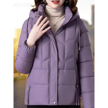連帽胖人棉服女冬裝2024中年媽媽洋氣洋氣棉衣特大碼保暖棉襖外套