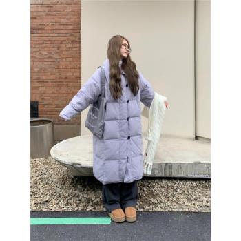 溫柔紫色中長款棉服女2024年新款冬季棉衣棉襖外套加厚休閑高階感
