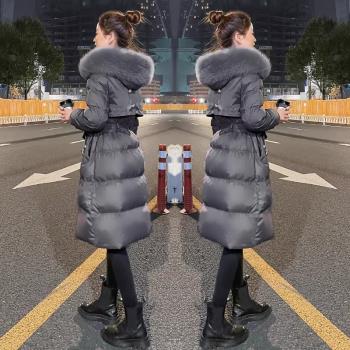 2024冬季新款時尚寬松外套過膝中長款收腰真狐貍大毛領羽絨服女