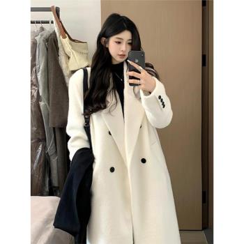 羽絨內膽呢子大衣女2024冬季加厚羽絨服小個子中長款白色毛呢外套
