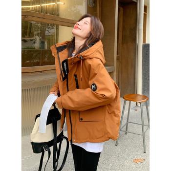 南瓜色沖鋒衣女派克羽絨服工裝外套2024年冬季新款小個子時尚休閑