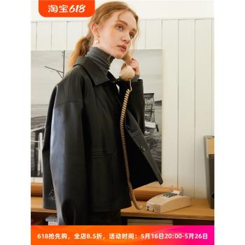 時髦法式短款PU皮衣女早春新款百搭復古啞光休閑小個子夾克外套