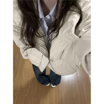 美式米白色羽絨棉服外套女秋冬季寬松復古加厚防寒棉衣小個子棉襖