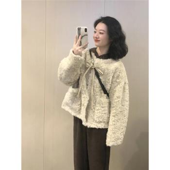小香風短款羊羔毛外套女冬季大碼胖mm寬松高階感毛絨皮毛一體上衣