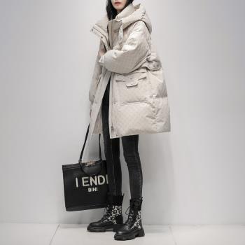 中長款高階羽絨服女2024冬季新款韓版時尚連帽白鴨絨加厚保暖外套