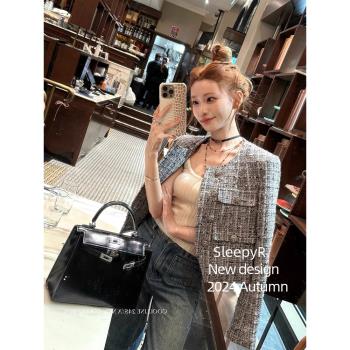法式千金小香風外套女秋季高階感小個子名媛精緻氣質灰色短款上衣