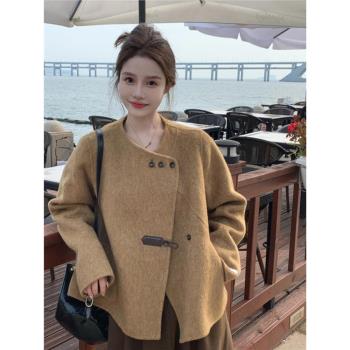 高階感圓領短款呢子大衣女秋冬2024年新款毛呢外套小個子韓系氣質
