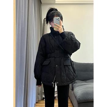 棉服女2024冬季新爆款小個子高階感加厚保暖收腰菱格棉衣外套棉襖
