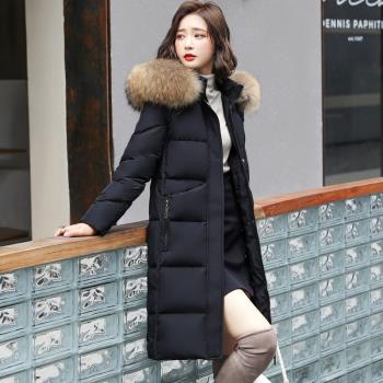 大毛領羽絨服女士中長款保暖冬裝2023新款冬季時尚白鴨絨加厚外套