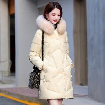 時尚中長款羽絨服女2023年冬季新款寬松保暖加厚白鴨絨輕奢外套潮