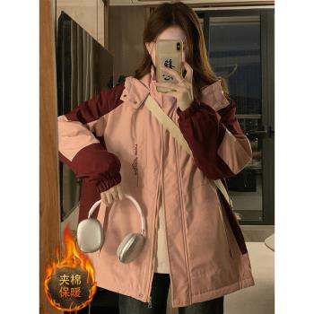 胖mm大碼女裝夾棉沖鋒衣女冬季高階感顯瘦工裝保暖加厚棉服外套女
