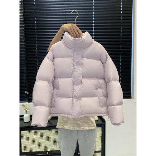 2025年新款小個子穿95白鴨絨羽絨服女加厚短款面包服純色冬季外套