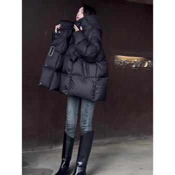 黑色韓版寬松中長款外套羽絨棉服