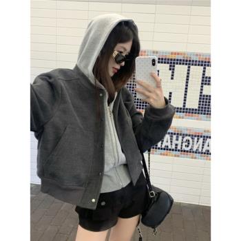 復古風短款夾克外套女大碼胖mm秋冬高階感百搭休閑棒球服ins上衣