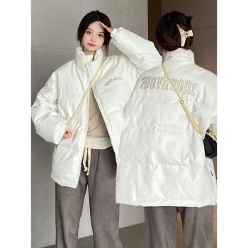 oversize白色立領羽絨服女冬季2024年新款設計感小眾加厚麵包棉服