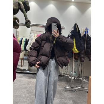 韓國原版短款連帽撞色寬松羽絨服
