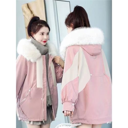 中長款大毛領派克棉服女2025冬季新款大碼休閑寬松加絨棉衣襖外套