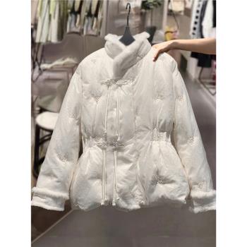 中國風2023冬蕾絲歐根紗羽絨服