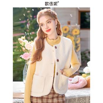 2024秋冬新款女甜美白色小個子仿羊羔絨疊穿外穿馬甲背心坎肩外套