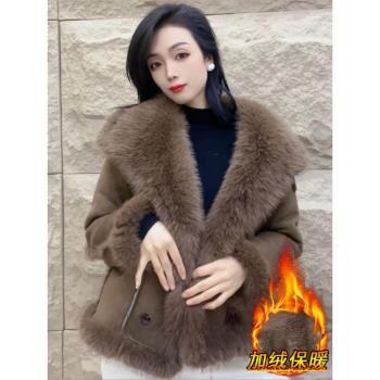 皮毛一體羊羔毛絨外套女2024新款冬季加厚加絨時尚高級感秋冬大衣
