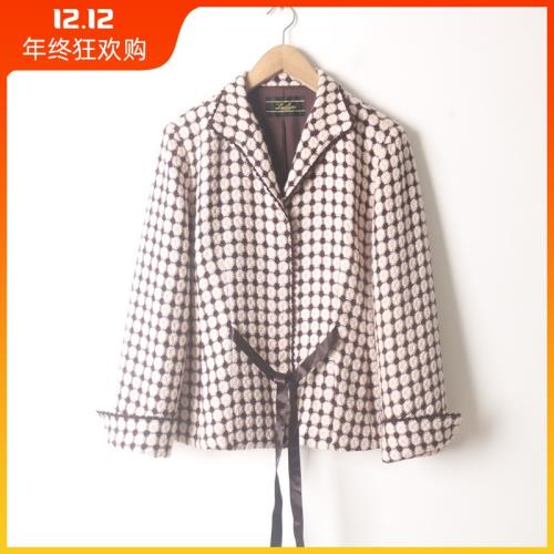 古著vintage日本制中古精品粗花毛呢真絲混紡小香風女西裝外套x3