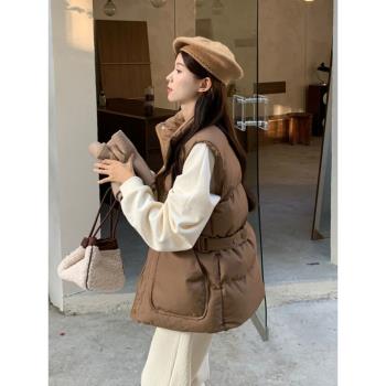 大碼韓版立領晉江羽絨馬甲女款冬季設計感寬松收腰背心棉衣外套厚