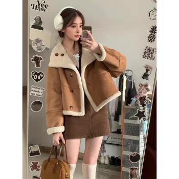 雙面穿復古羊羔毛外套女秋冬2024新款美拉德寬松加厚保暖棉衣棉服