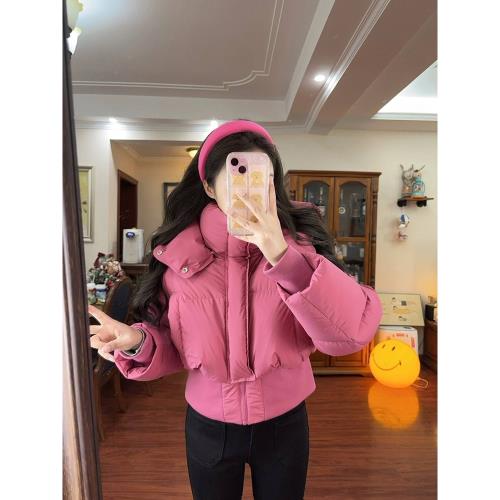 白鴨絨收腰短款羽絨服女設計感寬松小個子保暖加厚面包服外套冬季