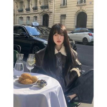 CARIEDO 冬中古感羊羔毛非動物皮衣環保夾克保暖外套女