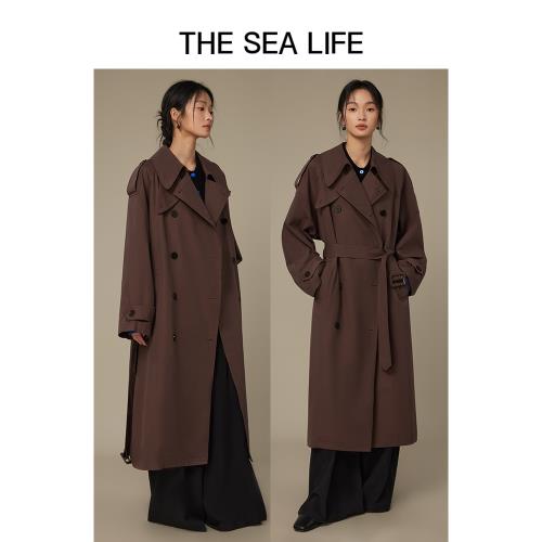 THESEALIFE歐海一生氣質風衣外套24年秋新款翻駁領腰帶棕色170018