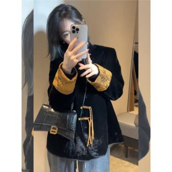 新中式復古唐裝赫本風絲絨棉服2025年冬季加厚高階感盤扣氣質外套