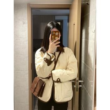 菱格寬松翻領短外套秋冬季羽絨服