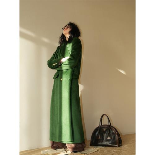 dangdang“無限森林”蘇力羊駝絨呢子外套高級長款綠色大衣女冬季