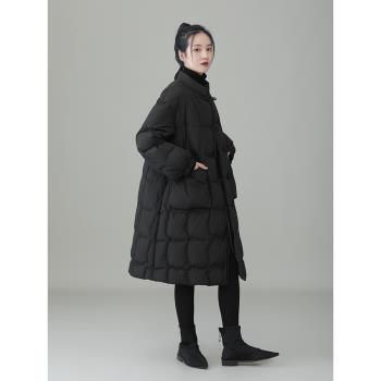 原創設計女裝文藝休閑立領羽絨服2024冬季新款加厚設計感個性外套