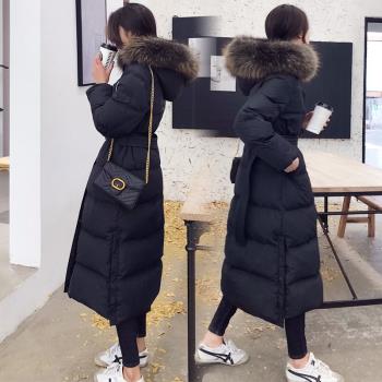 羽絨服女長款過膝大毛領2024新款韓版黑色修身加厚東大門冬裝外套