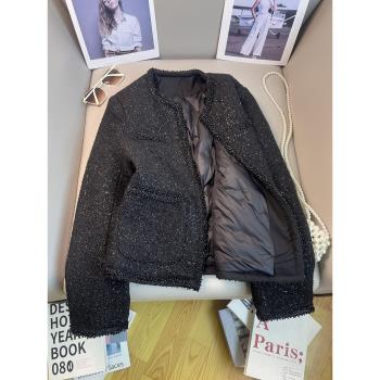 小香風羽絨服外套亮絲重工釘珠
