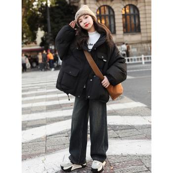 女孩中長款羽絨服冬季2024新款加厚連帽棉90白鴨絨洋氣外套初中生