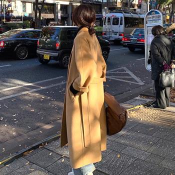 冬季百搭款女高級感雙面絨外套洋氣長款毛呢腰帶羊絨大衣上衣開衫