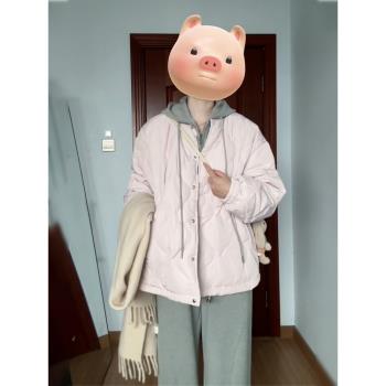 紫色菱格棉服棉襖女秋冬季2024新款爆款小個子高階感夾棉外套加厚