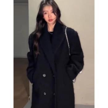 白鴨絨黑色羽絨內膽長款羽絨服女冬季2024新款高階感呢子毛呢外套