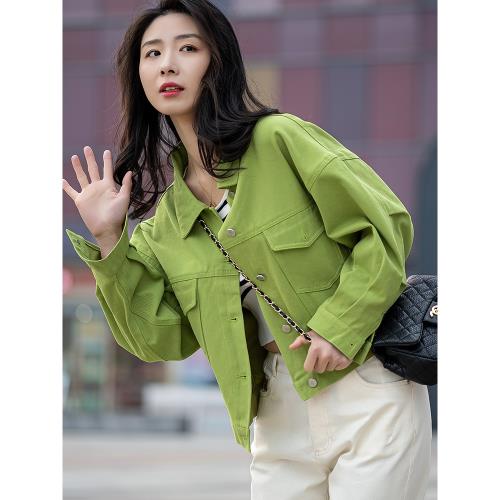 牛油果綠色上衣牛仔外套女2026新款春秋老爹風設計感小眾夾克短款