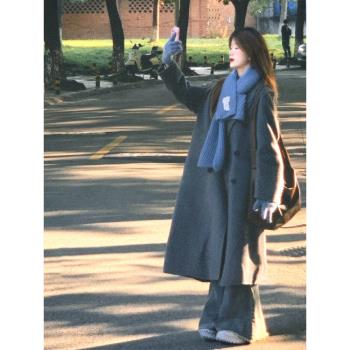 灰色大衣女外套秋冬高階感韓系厚風衣女款2024新款冬季加厚小個子