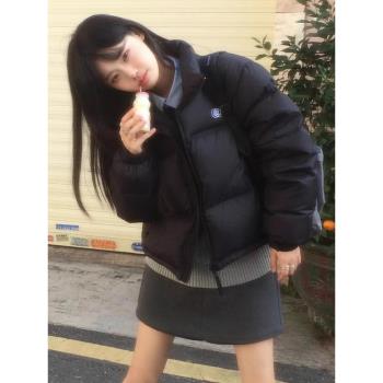 黑色短款羽絨服女款冬季肯豆風小個子立領加厚保暖麵包服棉衣外套