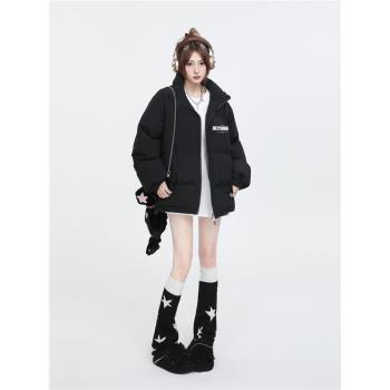 黑色棉服女冬季2025新款羽絨麵包服東北大棉襖湯圓風美式棉衣外套