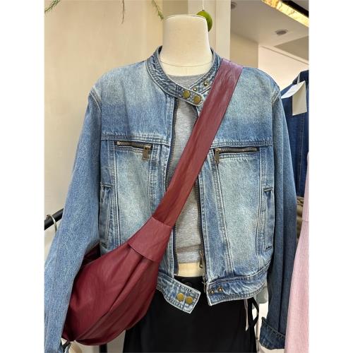 十三行2025秋季韓系復古水洗寬松短款立領牛仔外套女夾克小個子