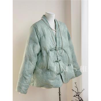 v領稚壹新中式刺繡羽絨服外套女冬季盤扣短款輕國風新款流行